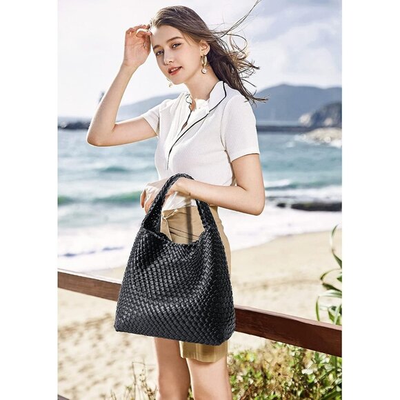 Women's Black Purse Top-handle Shoulder Hobo Tote Bag - Picture 2 of 6